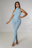 Women solid turtleneck backless sexy sleeveless Top+pant two-piece suit