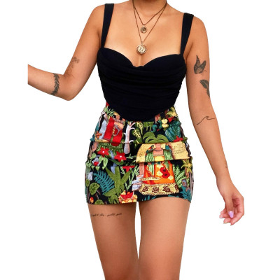 swimsuit women's printed sexy suspenders two-piece skirt suit