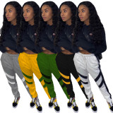 Including cotton double slip pockets waist drawstring fleece Fabric slash colorblock pants