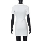 Women Summer Solid Casual Turndown Collar Short Sleeve Bodycon Dress