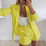 Women fashion Blazer+Shorts with belt Two-piece