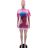 Positioning Print Short Sleeve Fashion Casual T-Shirt Dress