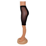 Women's Fashion Tight Fitting Mesh See-Through Gym Shorts Knee-Length Shorts