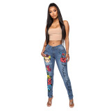 Women Fashion Print Skinny Jeans