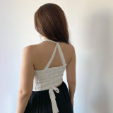 Wavy Strapless Lace-Up Halter Neck Top Women's Summer Sexy Chic T-Shirt