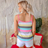 Summer Printed Striped Contrast Color Sleeveless Sling Casual Vest Women