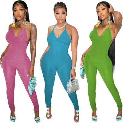 Women Sexy solid Backless Jumpsuit