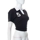 Fashion Women'S Summer Print Loose Turndown Collar Sports Casual Short Sleeve Tshirt