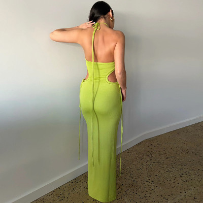 Women'S Summer Sexy Halter Backless Side Hollow Out Slim Dress