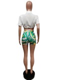 Fashion Casual Two Piece Set F88443 Shirt Lace Up Shorts Printed Sports Two Piece Set