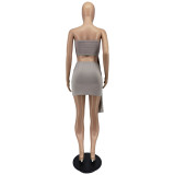 Women's Summer Casual Streamer Solid Strapless Two Piece