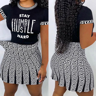 Women Casual fashion stripes Letter Printed two piece set