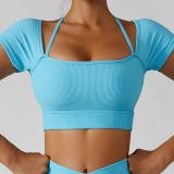 Women Summer Yoga Clothes Fitness Short Sleeve SportsTop