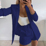 Women fashion Blazer+Shorts with belt Two-piece