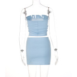 Women'S Summer Fashion Casual Strapless Crop Top Mini Skirt Set