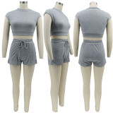 Women's Fashion Solid Color Sports Casual Two Piece Shorts Set