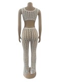 Women's Hollow Out See-Through Two-Piece Beach Style Mesh Sexy Fashion Two Piece Pants Set