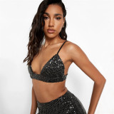 Sequin Long Sleeve Shirt Top Women V-Neck Vest Straight Pants Three-Piece Sexy Spring/Summer Party Suit