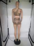 Women's Sexy Leopard Halter Crop Tank Top Mini Skirt Two Piece Set