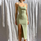 Women's Summer Fashion Sexy Low Back Slim Slit Strap Dress