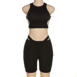 Summer Women's Sexy Cutout Sleeveless Crop Tank Sports Casual Shorts Set
