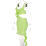 Women's Summer Ruffle Cutout Crop Suspender Sexy Bodycon Dress Women