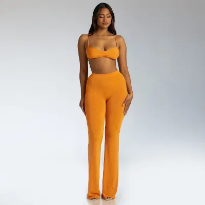 Women's Summer Bandeau Top and Pants Two Piece Solid Color Fashion Suit