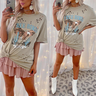 Summer Print Round Neck Short Sleeve Oversized Casual Ladies Top T-Shirt