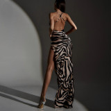 Women's Summer Fashion Print Patchwork Low Back Sling Dress