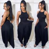 Women summer pleated suspenders crop top + loose Pant two-piece set