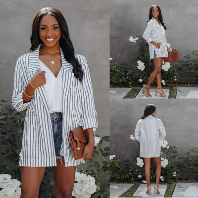 Spring Women Fashion Striped Long Sleeve botton Casual Shirt