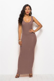 Women Solid Color Sexy Straps Long Dress