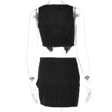 Women Spring Sexy Solid Color Print Crop Vest + Short Dress Two-piece Set