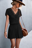 Women'S Summer Lace Patchwork V-Neck Short Sleeve Casual Loose Jumpsuit