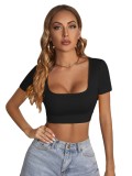 Women'S Summer Square Neck Crop T-Shirt Sexy Slim Street Style Short Sleeve Women Top