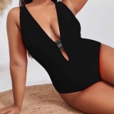 Bikini Solid Color Cover Belly Sexy V-Neck Plus Size Women Swimsuit