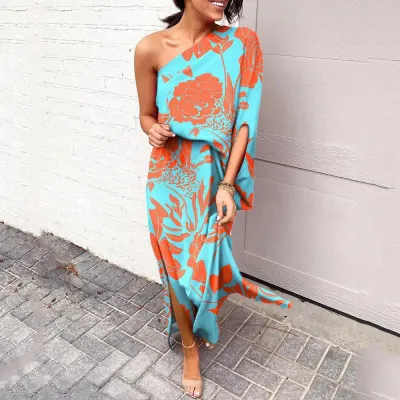 Women'S Summer Loose Off Shoulder Casual Loose Print Dress