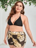 Plus Size Mesh Three-Piece Bikini Long Sleeve Sun Protection Swimsuit