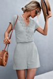 Women'S Summer Lace Patchwork V-Neck Short Sleeve Casual Loose Jumpsuit