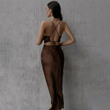 Sexy Strap Low Back Lace-Up Women'S Summer Solid Long Dress