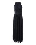Women'S Long Sleeve V-Neck Solid Color Slit Maxi Dress