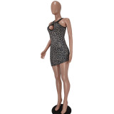 Women'S Sexy Sleeveless Leopard Print Irregular Midi Dress