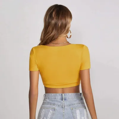 Women'S Summer Square Neck Crop T-Shirt Sexy Slim Street Style Short Sleeve Women Top