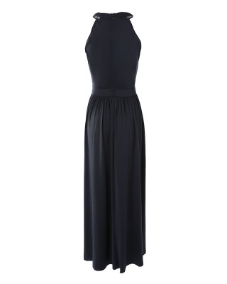 Women'S Long Sleeve V-Neck Solid Color Slit Maxi Dress