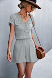 Women'S Summer Lace Patchwork V-Neck Short Sleeve Casual Loose Jumpsuit