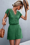 Women'S Summer Lace Patchwork V-Neck Short Sleeve Casual Loose Jumpsuit