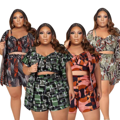 Plus Size Women'S Spring/Summer Signature Print Casual Three-Piece