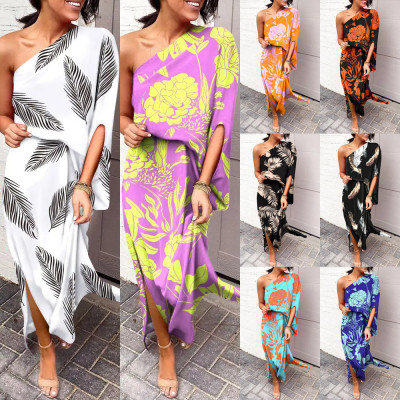Women'S Summer Loose Off Shoulder Casual Loose Print Dress