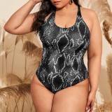 Plus Size Ladies Swimwear Snakeskin Print Cover Belly One Piece Spring Women Swimsuit