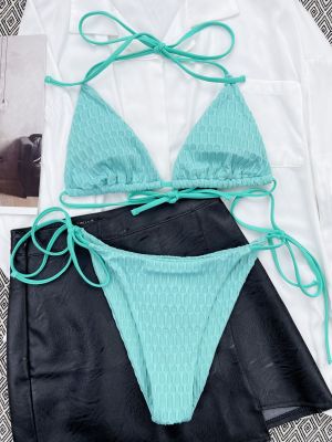 Sexy Solid Lace-Up Triangle Bikini Two Piece Swimsuit